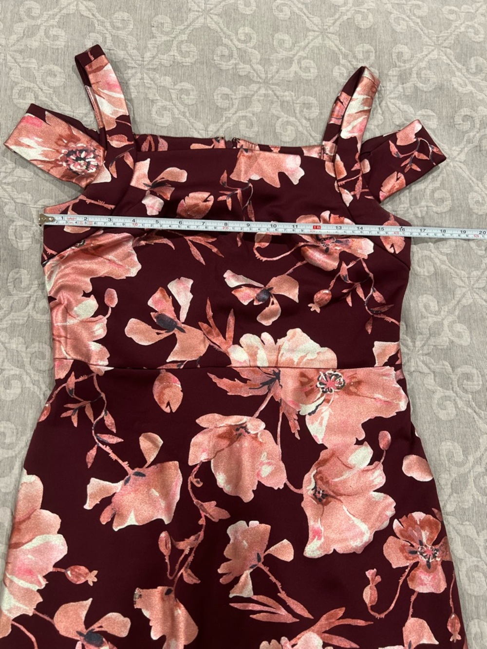 ECI Burgundy Dress with Pink Floral Print - Picture 3 of 6